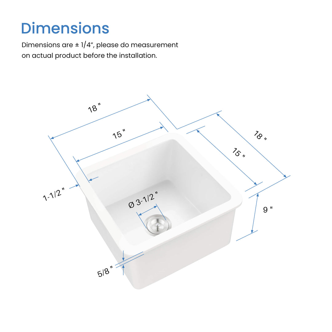Nova 18" Single Bowl Drop-In/Undermount Fireclay Kitchen Sink