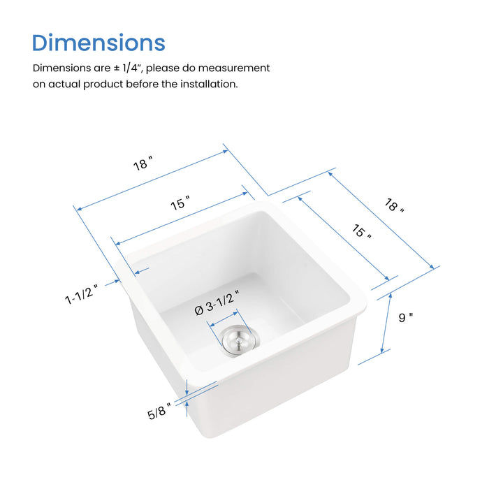 Nova 18" Single Bowl Drop-In/Undermount Fireclay Kitchen Sink