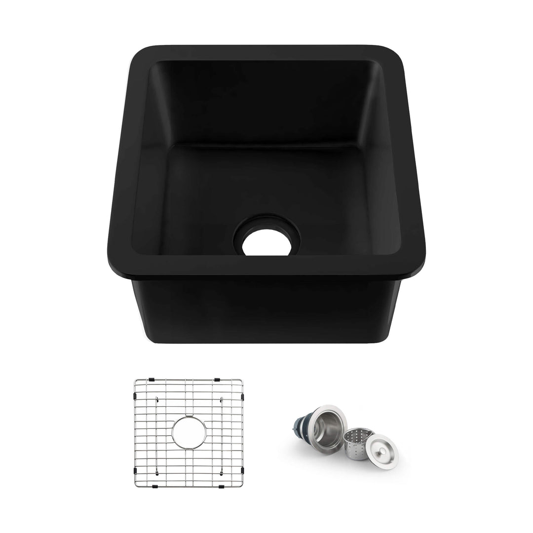 Nova 18" Single Bowl Drop-In/Undermount Fireclay Kitchen Sink in Matte Black | ANVE Kitchen & Bath