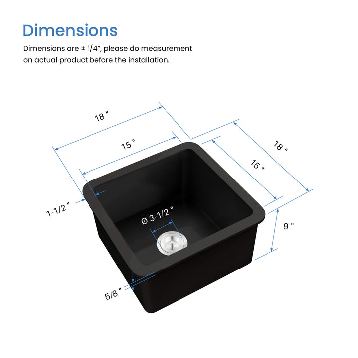 Nova 18" Single Bowl Drop-In/Undermount Fireclay Kitchen Sink in Matte Black