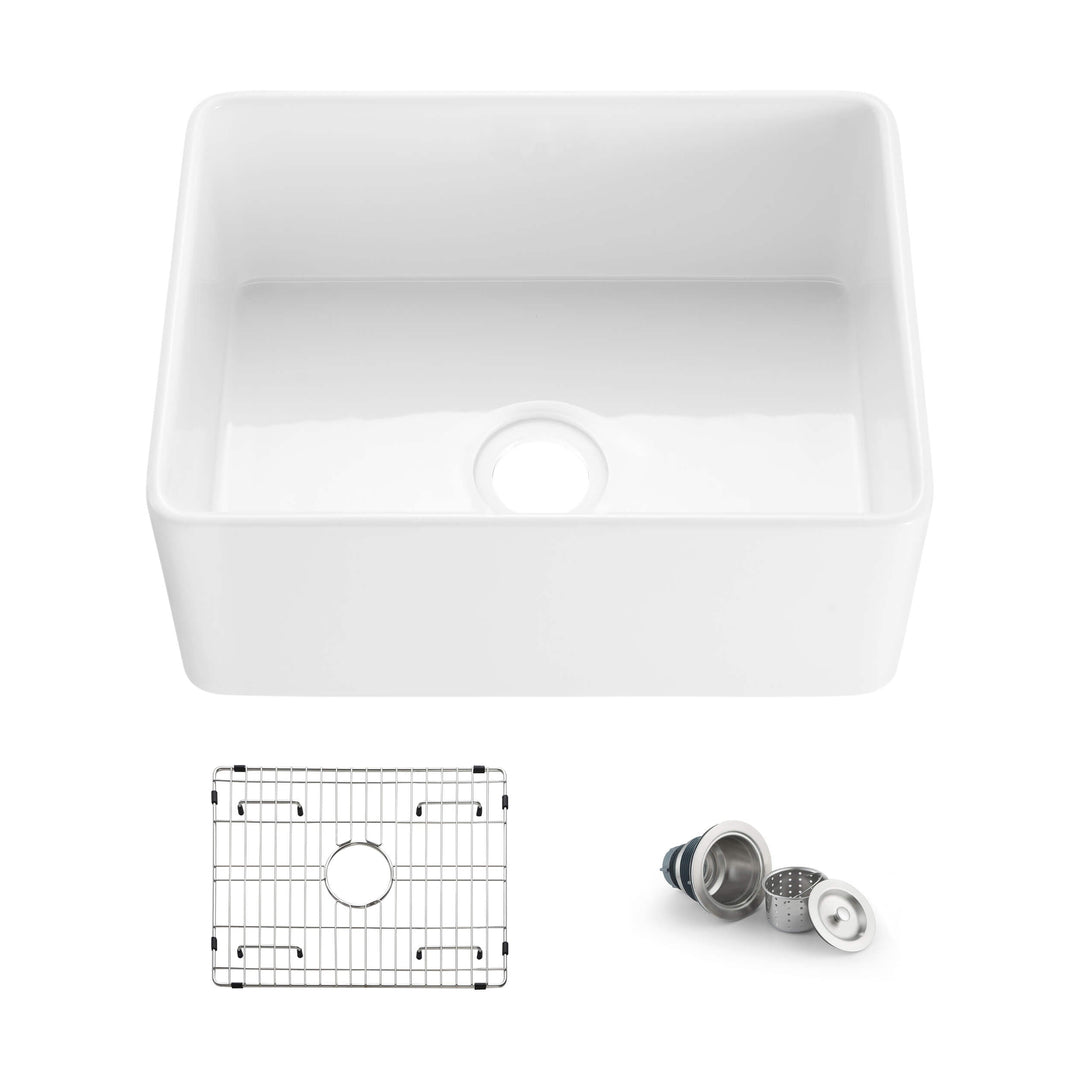 Nova 24" Single Bowl Fireclay Farmhouse Kitchen Sink | ANVE Kitchen & Bath