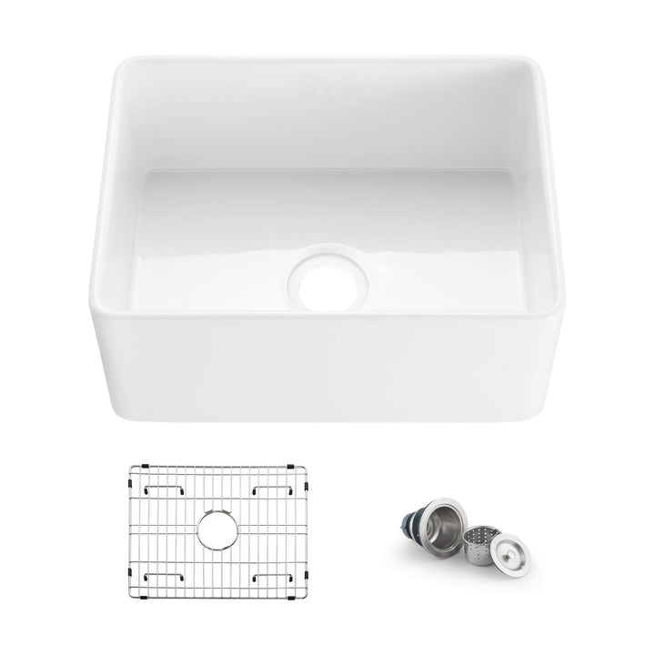 Nova 24" Single Bowl Fireclay Farmhouse Kitchen Sink | ANVE Kitchen &amp; Bath