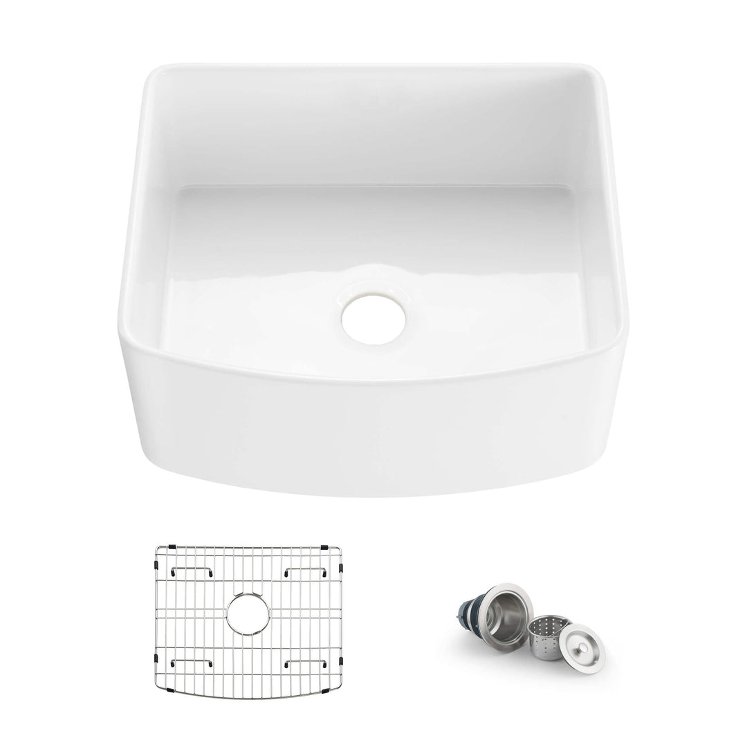 Nova 24" Curved Apron Front Single Bowl Fireclay Farmhouse Kitchen Sink | ANVE Kitchen & Bath