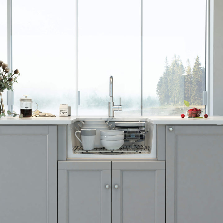 Nova 24" Curved Apron Front Single Bowl Fireclay Farmhouse Kitchen Sink