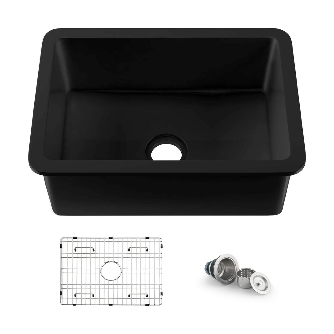 Nova 27" Single Bowl Drop-In/Undermount Fireclay Kitchen Sink in Matte Black | ANVE Kitchen & Bath