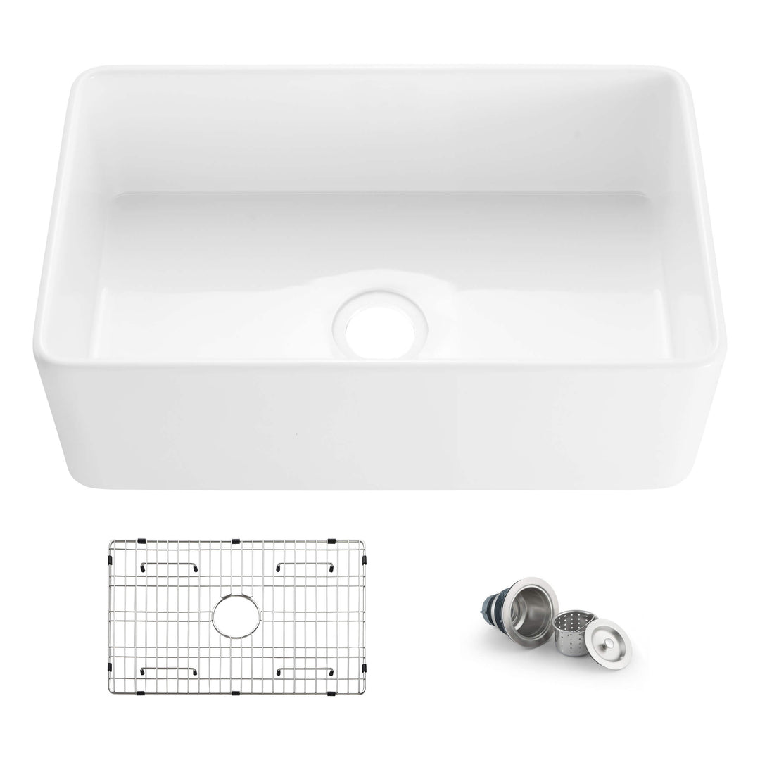 Nova 30" Single Bowl Fireclay Farmhouse Kitchen Sink | ANVE Kitchen & Bath