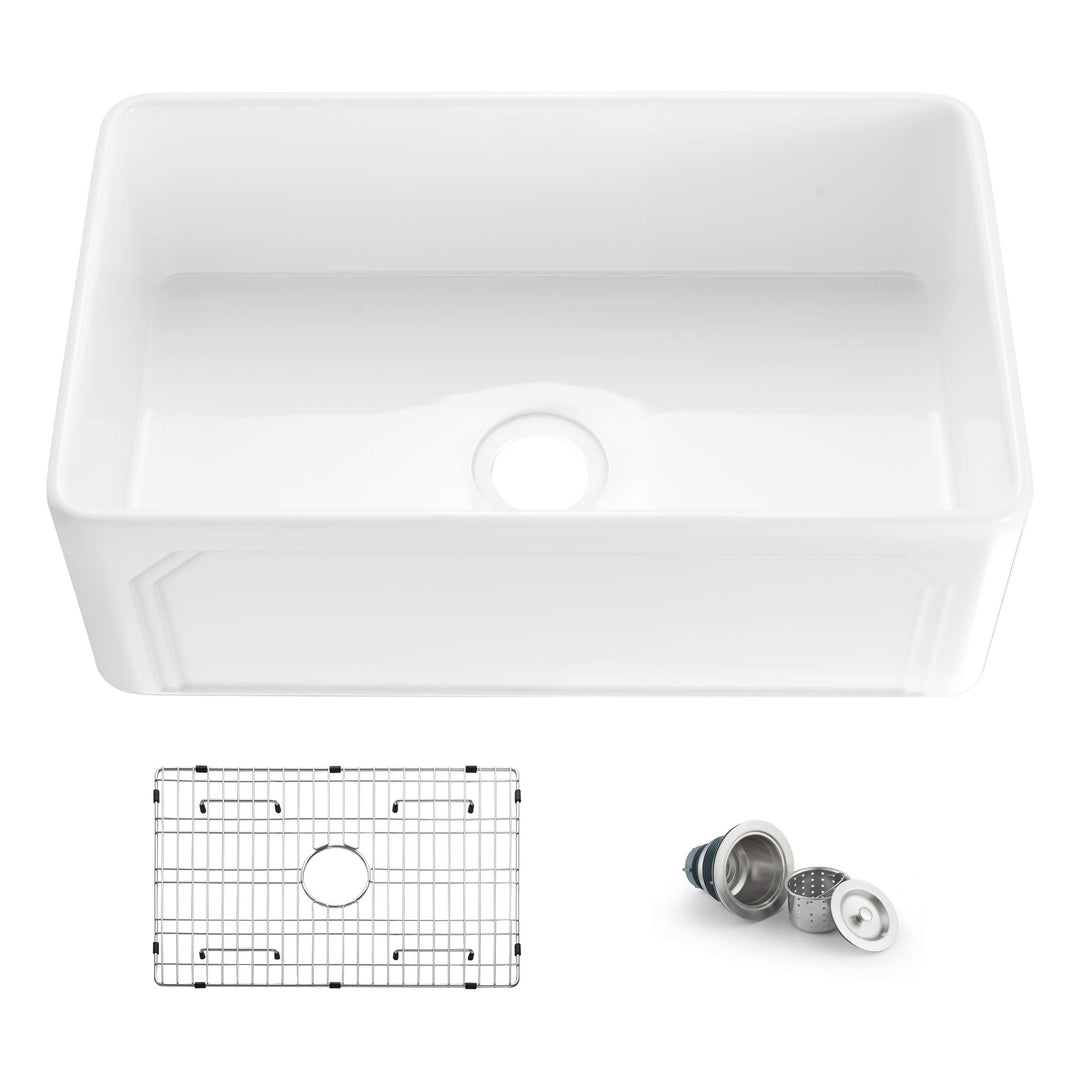 Nova 30" Reversible Single Bowl Fireclay Farmhouse Kitchen Sink | ANVE Kitchen & Bath
