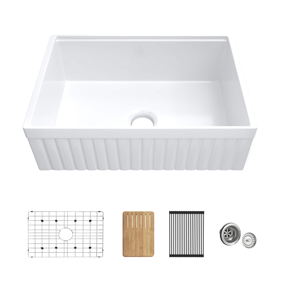 Nova 30" Reversible Apron Fireclay Farmhouse Workstation Kitchen Sink | ANVE Kitchen & Bath