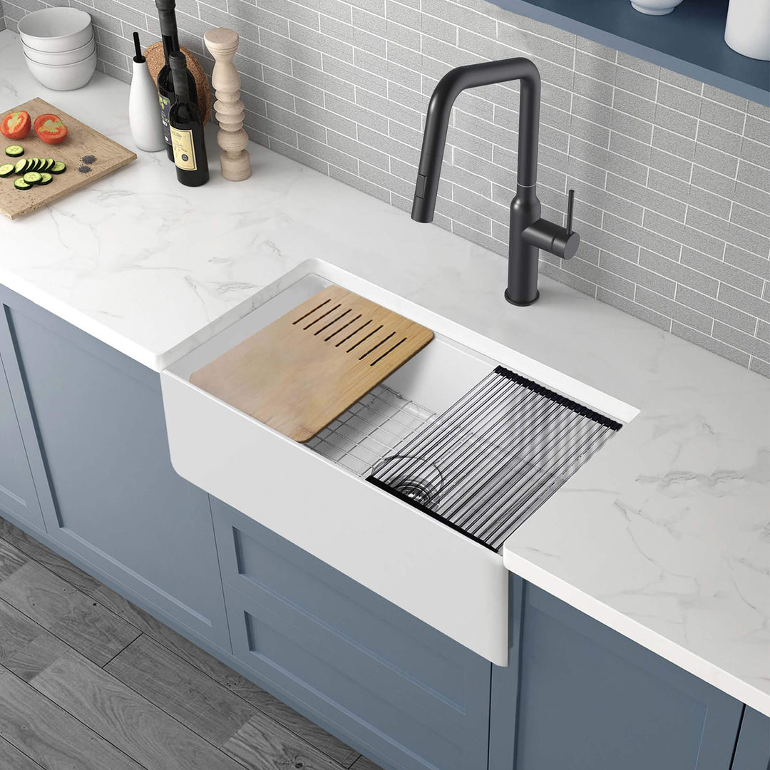 Nova 30" Fireclay Farmhouse Workstation Kitchen Sink
