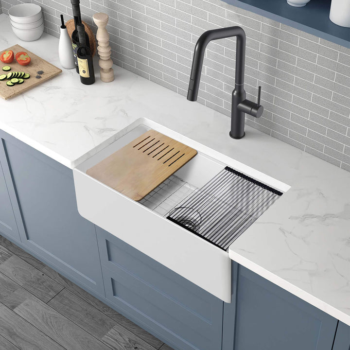 Nova 33" Fireclay Farmhouse Kitchen Workstation Sink