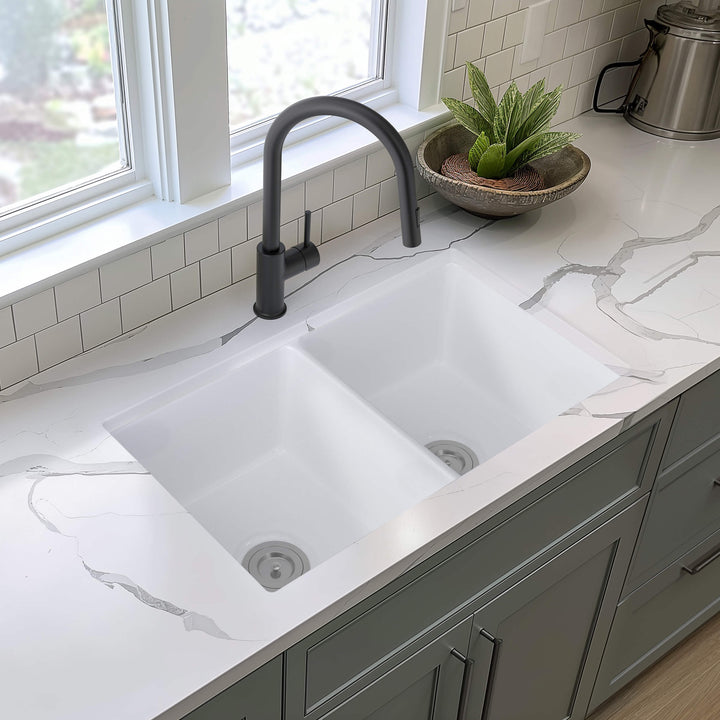 32" Double Bowl Drop-In/Undermount Fireclay Kitchen Sink