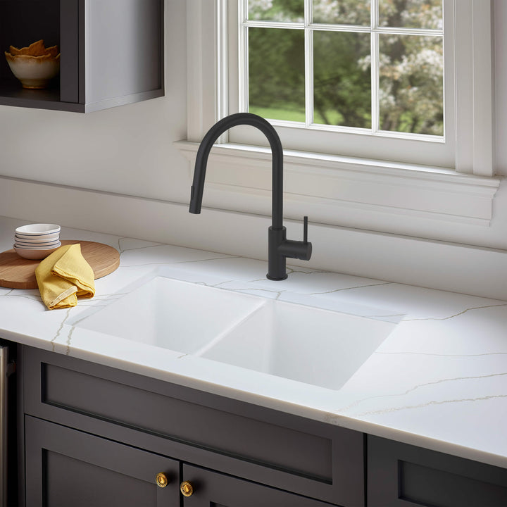 32" Double Bowl Drop-In/Undermount Fireclay Kitchen Sink