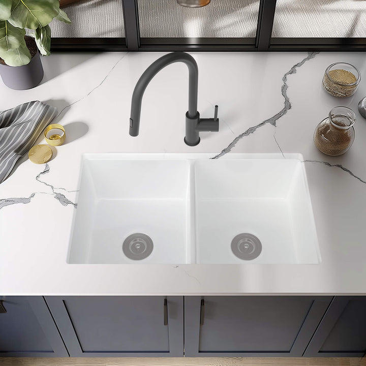 32" Double Bowl Drop-In/Undermount Fireclay Kitchen Sink