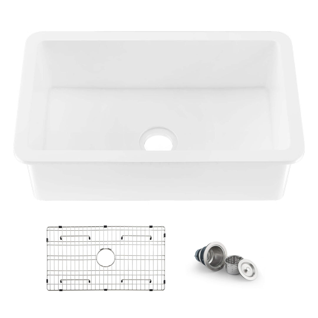 Nova 32" Single Bowl Drop-In/Undermount Fireclay Kitchen Sink | ANVE Kitchen & Bath