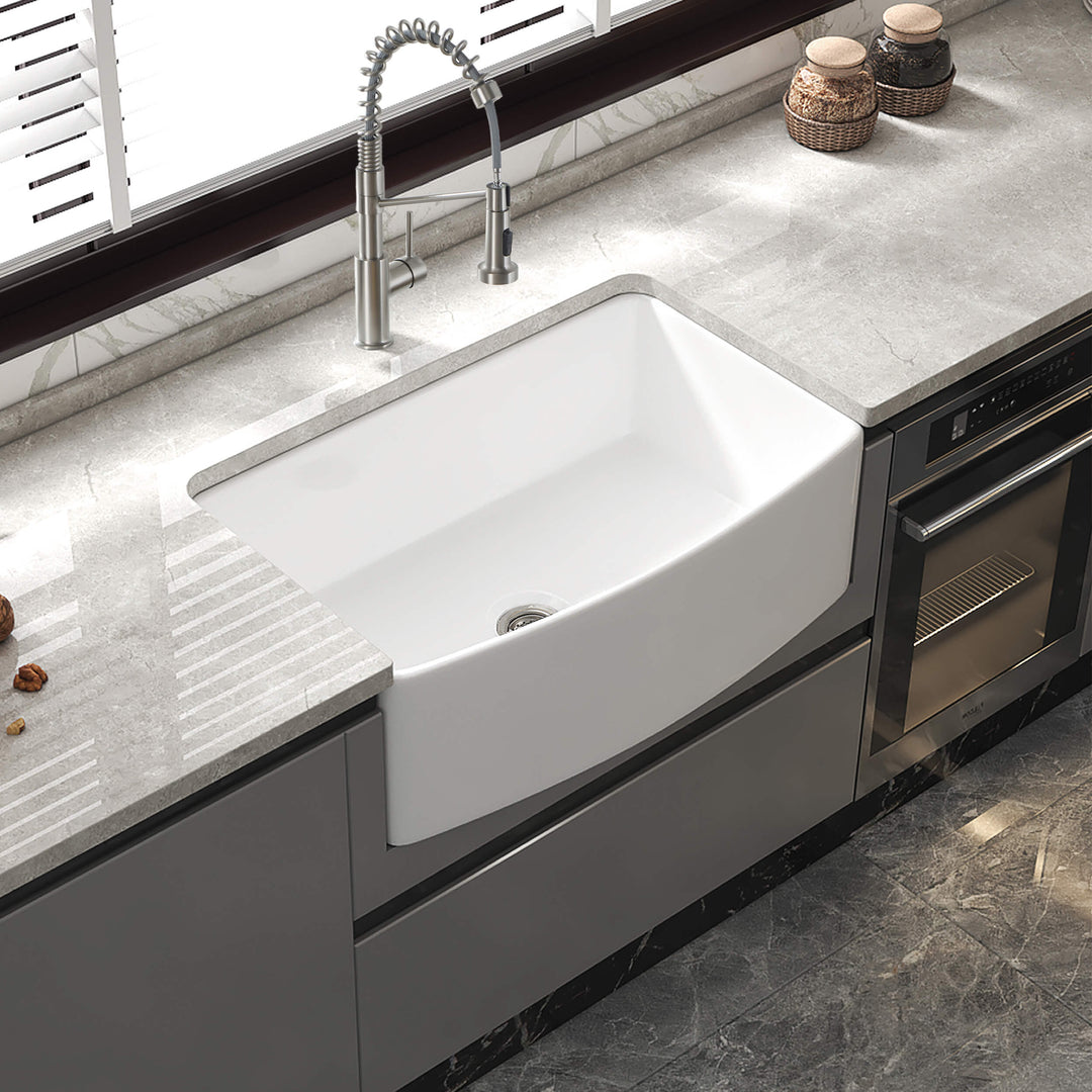 Nova 36" Curved Apron Front Fireclay Farmhouse Kitchen Sink