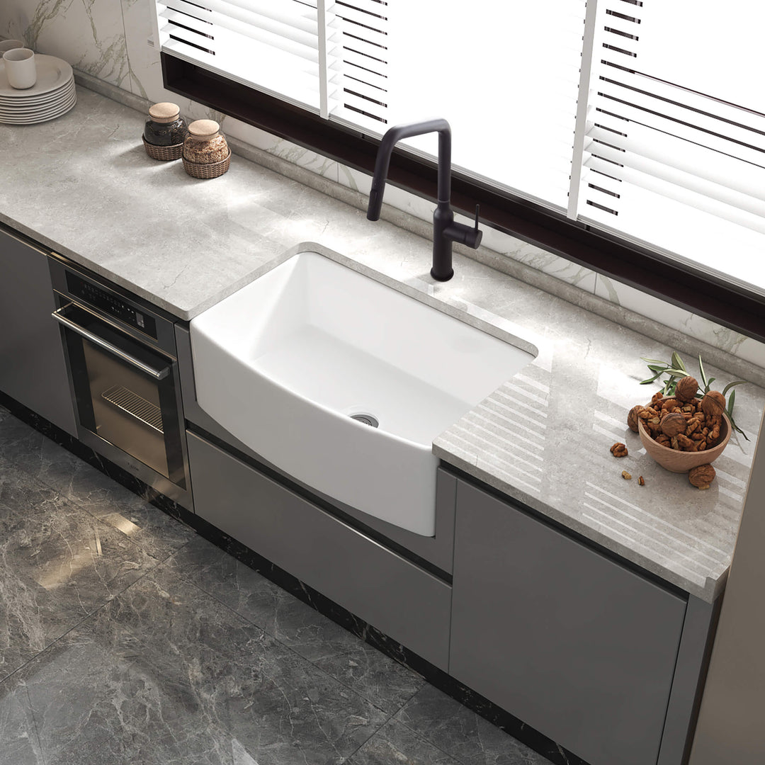 Nova 36" Curved Apron Front Fireclay Farmhouse Kitchen Sink