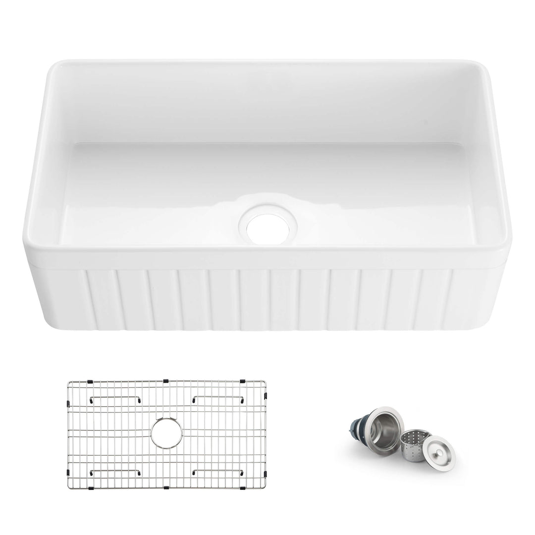 Nova 33" Reversible Single Bowl Fireclay Farmhouse Kitchen Sink | ANVE Kitchen & Bath