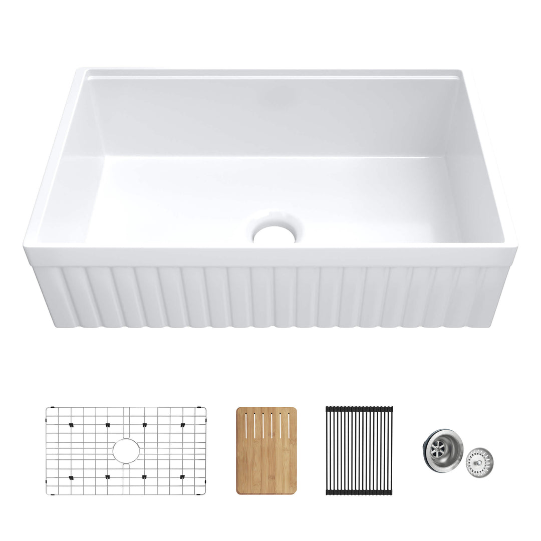 Nova 33" Reversible Apron Fireclay Farmhouse Workstation Sink | ANVE Kitchen & Bath