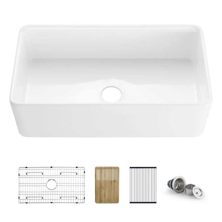 Nova 33" Fireclay Farmhouse Kitchen Workstation Sink | ANVE Kitchen &amp; Bath
