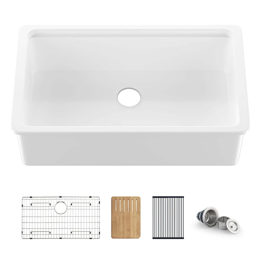 33" Drop-In/Undermount Fireclay Workstation Kitchen Sink | ANVE Kitchen & Bath