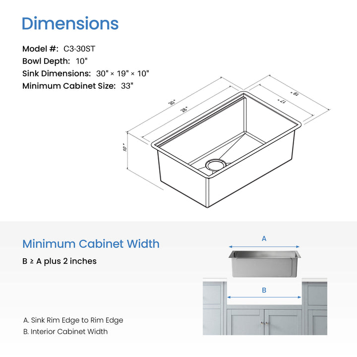 30" Undermount Single Bowl 316 Marine Grade Stainless Steel Workstation Kitchen Sink