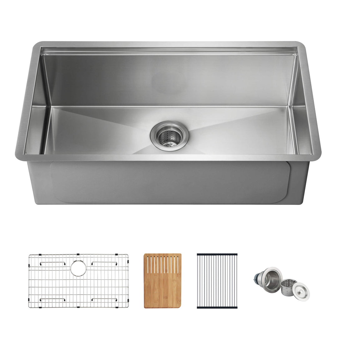 33" 316 Marine-Grade Stainless Steel Single Bowl Undermount Workstation Kitchen Sink | ANVE Kitchen & Bath