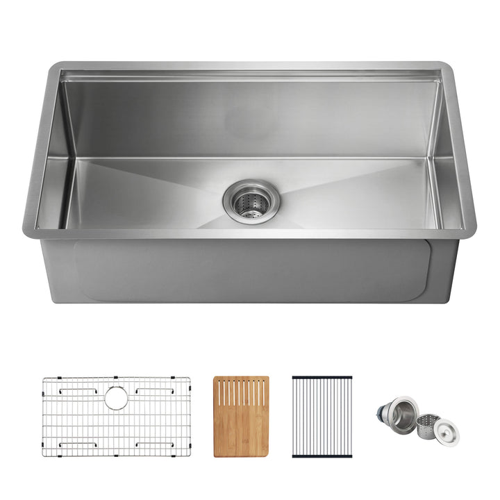 33" 316 Marine-Grade Stainless Steel Single Bowl Undermount Workstation Kitchen Sink | ANVE Kitchen &amp; Bath