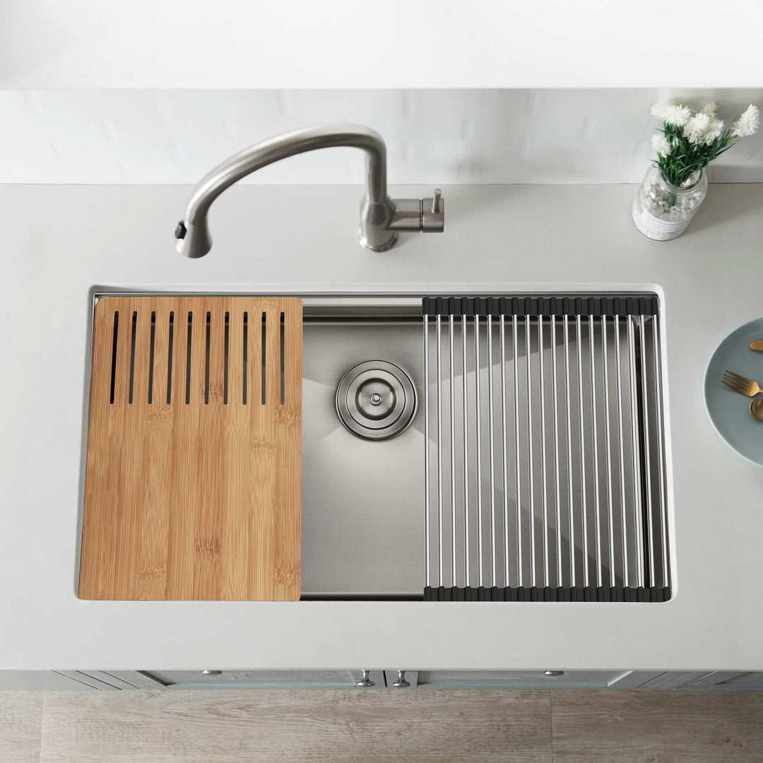 33" 316 Marine-Grade Stainless Steel Single Bowl Undermount Workstation Kitchen Sink