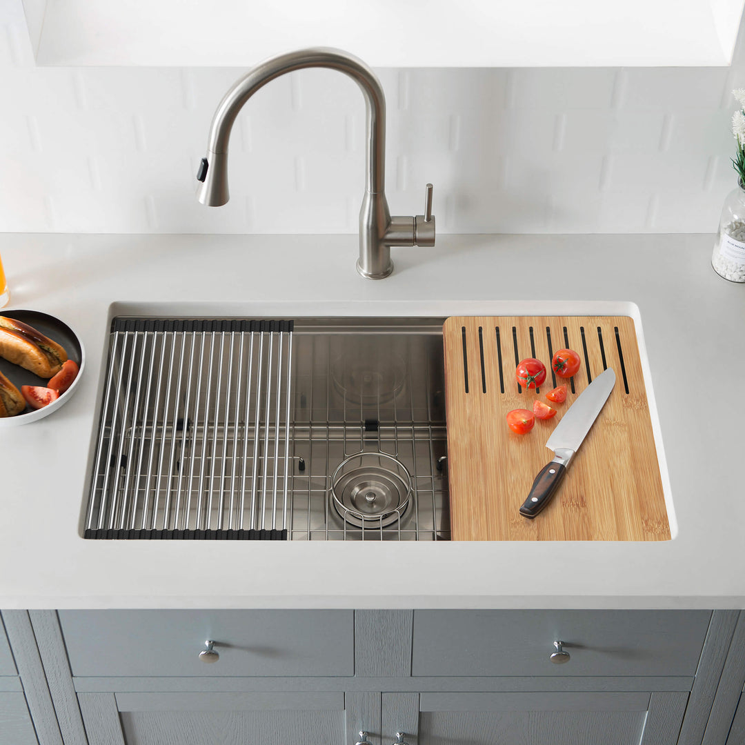 33" 316 Marine-Grade Stainless Steel Single Bowl Undermount Workstation Kitchen Sink