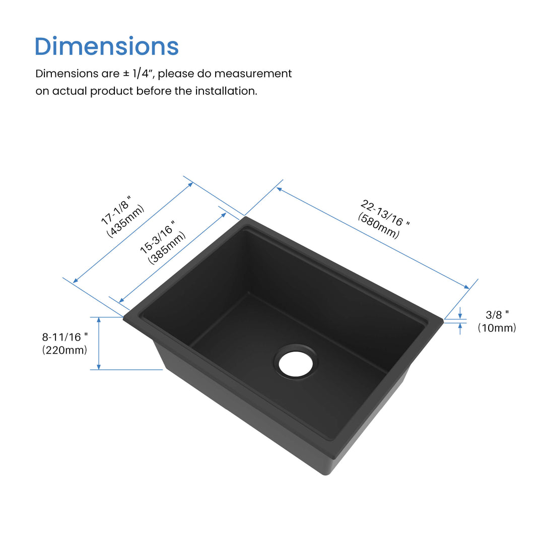 23" Undermount Single Bowl Quartz Workstation Kitchen Sink