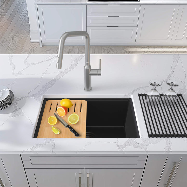 23" Undermount Single Bowl Quartz Workstation Kitchen Sink