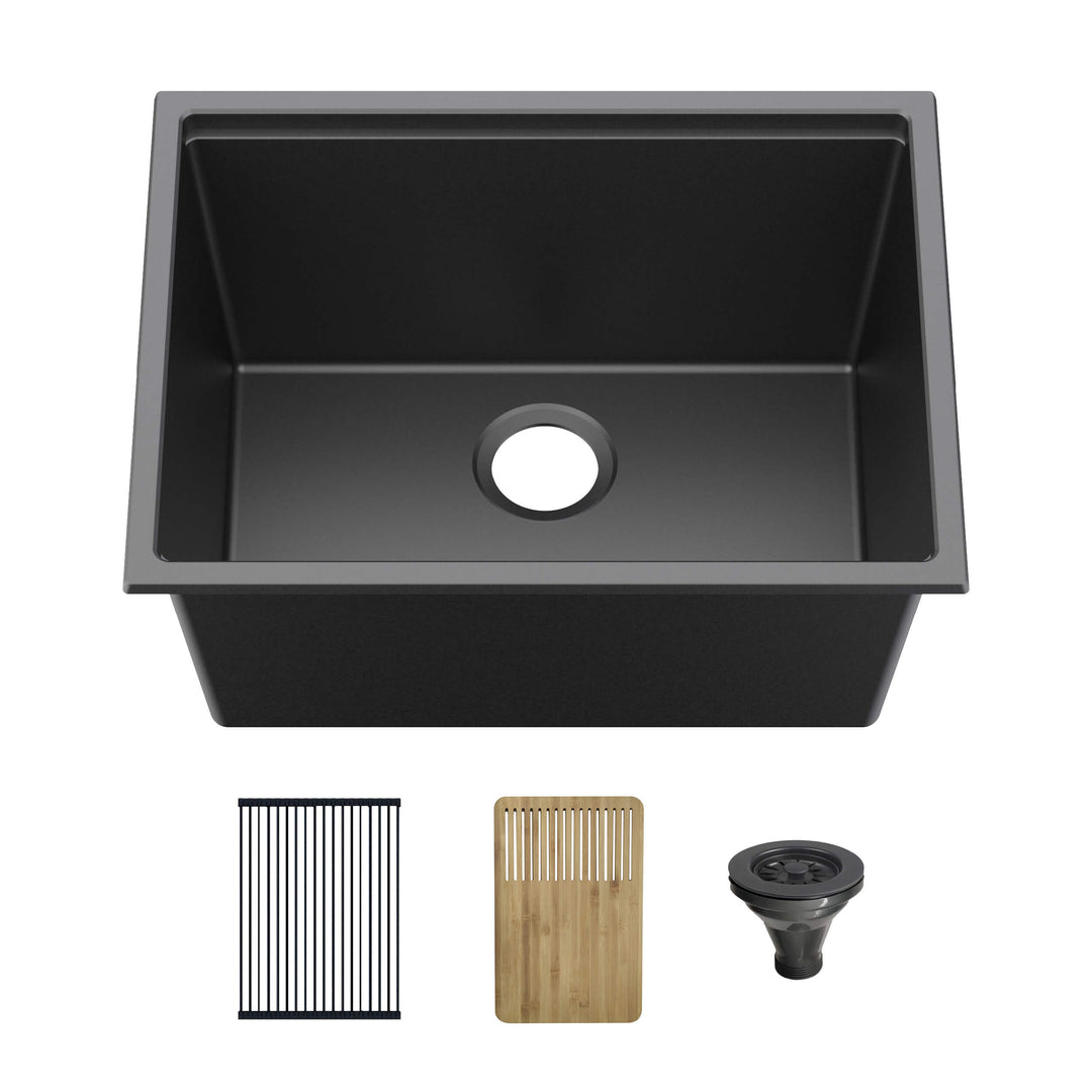 25" Undermount Single Bowl Quartz Workstation Kitchen Sink | ANVE Kitchen & Bath