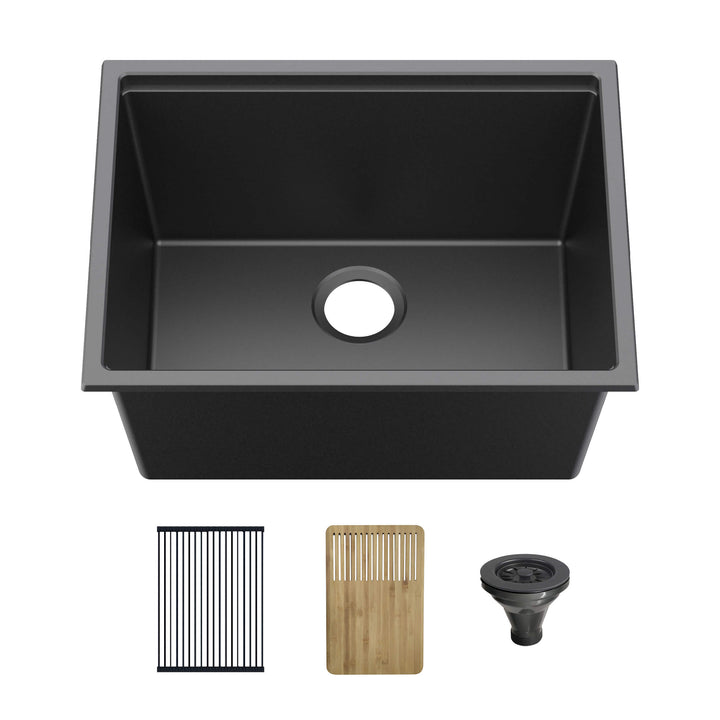 25" Undermount Single Bowl Quartz Workstation Kitchen Sink | ANVE Kitchen &amp; Bath