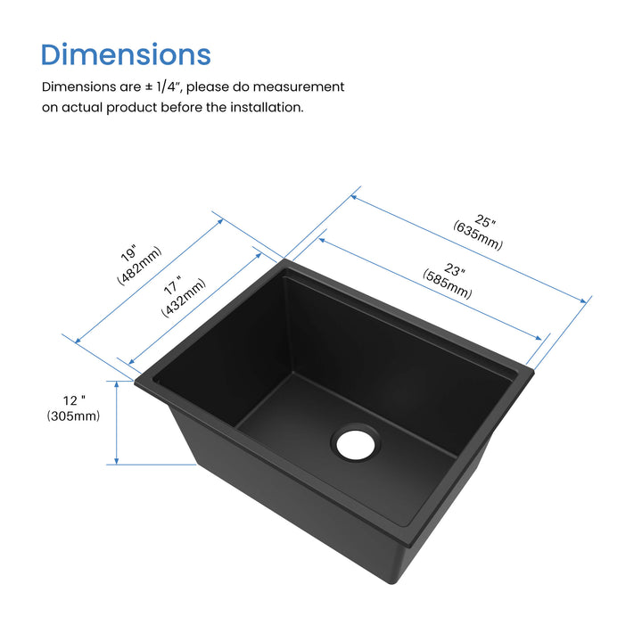 25" Undermount Single Bowl Quartz Workstation Kitchen Sink