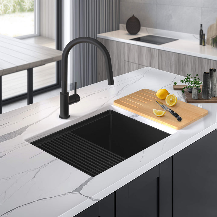 25" Undermount Single Bowl Quartz Workstation Kitchen Sink