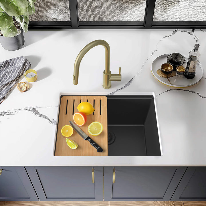 25" Undermount Single Bowl Quartz Workstation Kitchen Sink