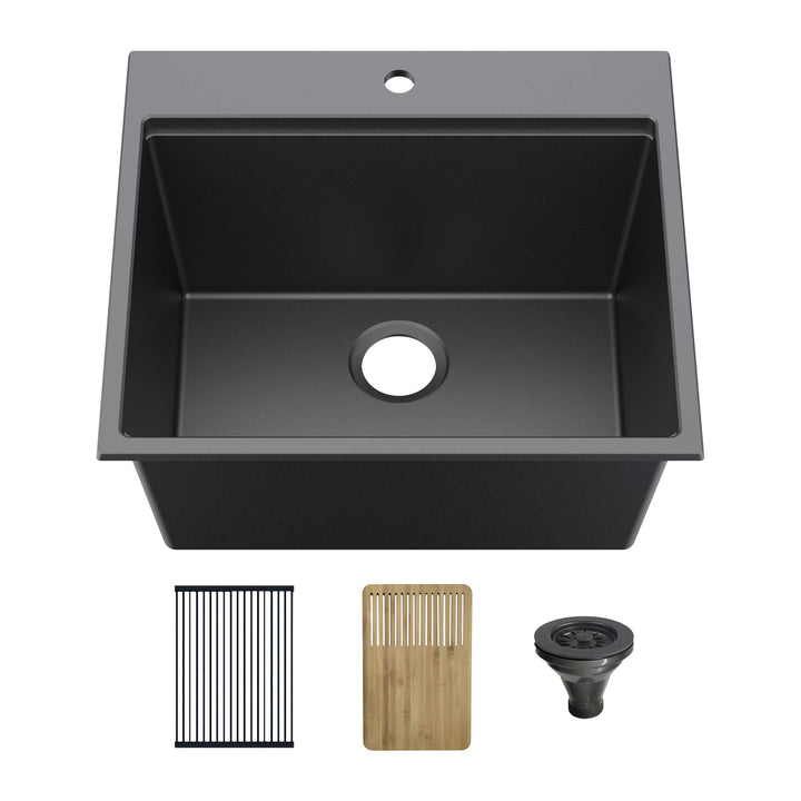 25" Top-Mount Single Bowl Quartz Workstation Kitchen Sink | ANVE Kitchen &amp; Bath