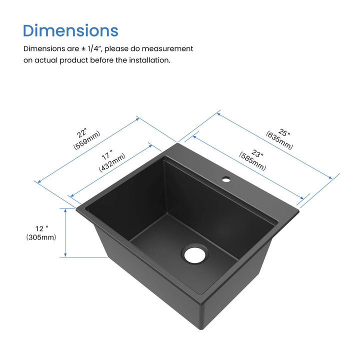 25" Top-Mount Single Bowl Quartz Workstation Kitchen Sink