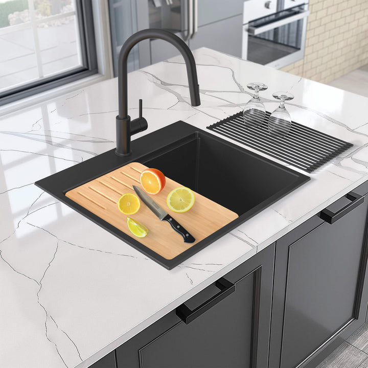25" Top-Mount Single Bowl Quartz Workstation Kitchen Sink