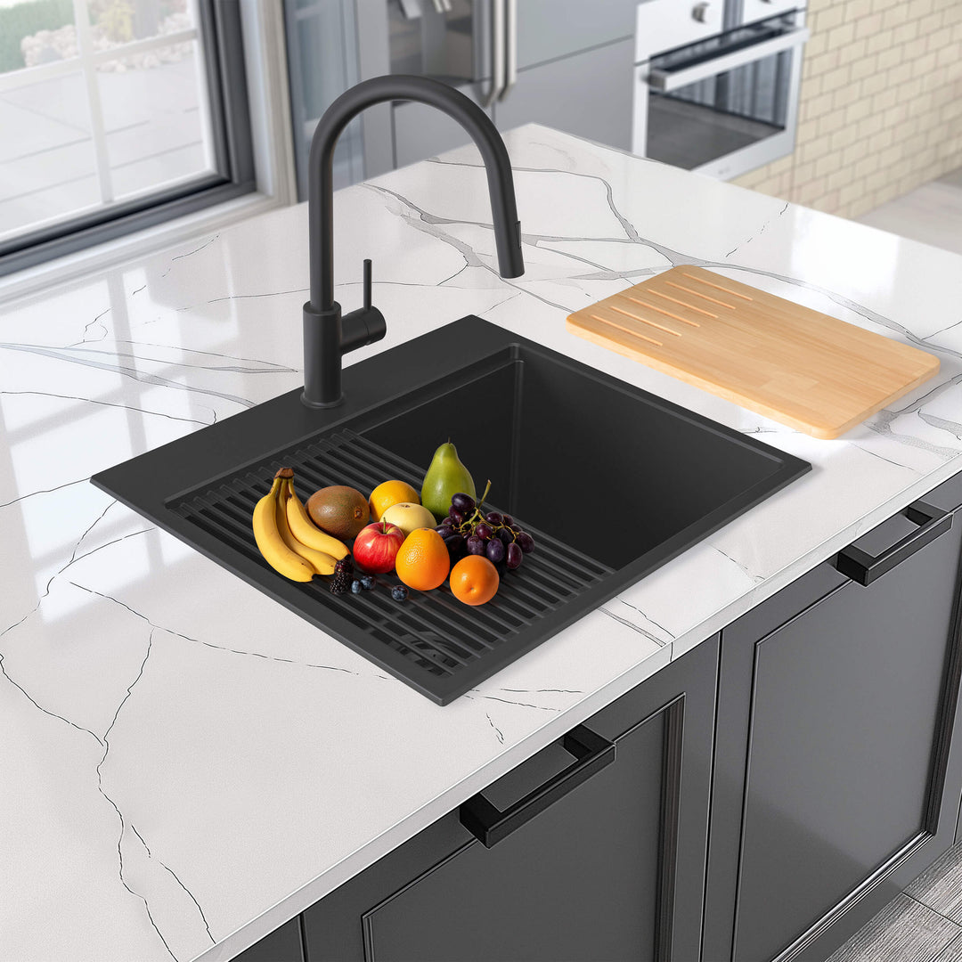 25" Top-Mount Single Bowl Quartz Workstation Kitchen Sink