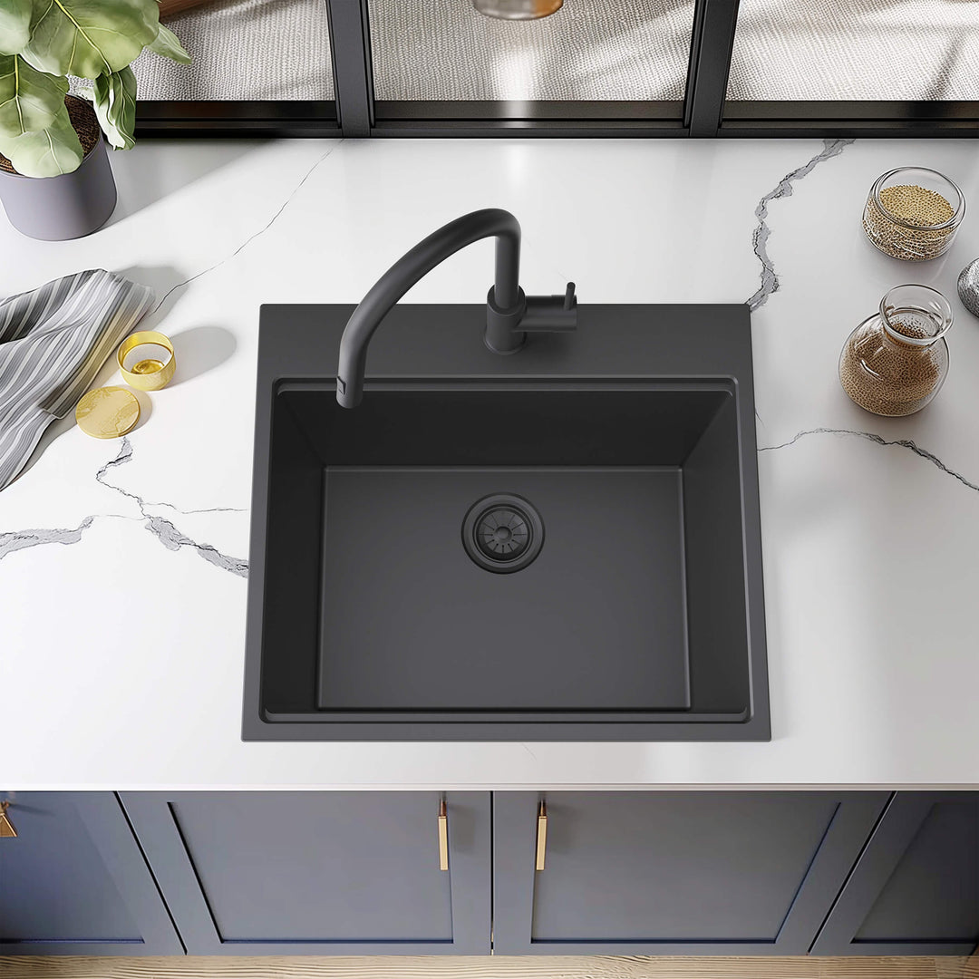 25" Top-Mount Single Bowl Quartz Workstation Kitchen Sink