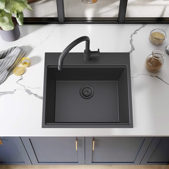 25" Top-Mount Single Bowl Quartz Workstation Kitchen Sink
