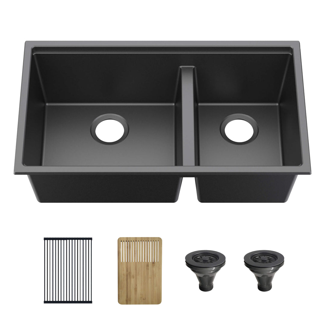 33" Undermount Double Bowl Quartz Workstation Kitchen Sink | ANVE Kitchen & Bath