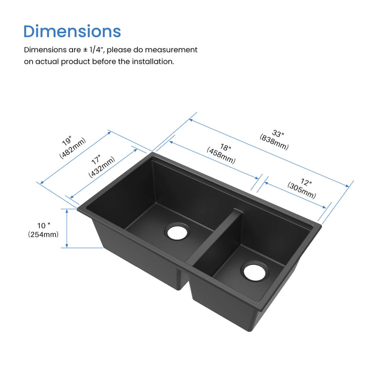 33" Undermount Double Bowl Quartz Workstation Kitchen Sink