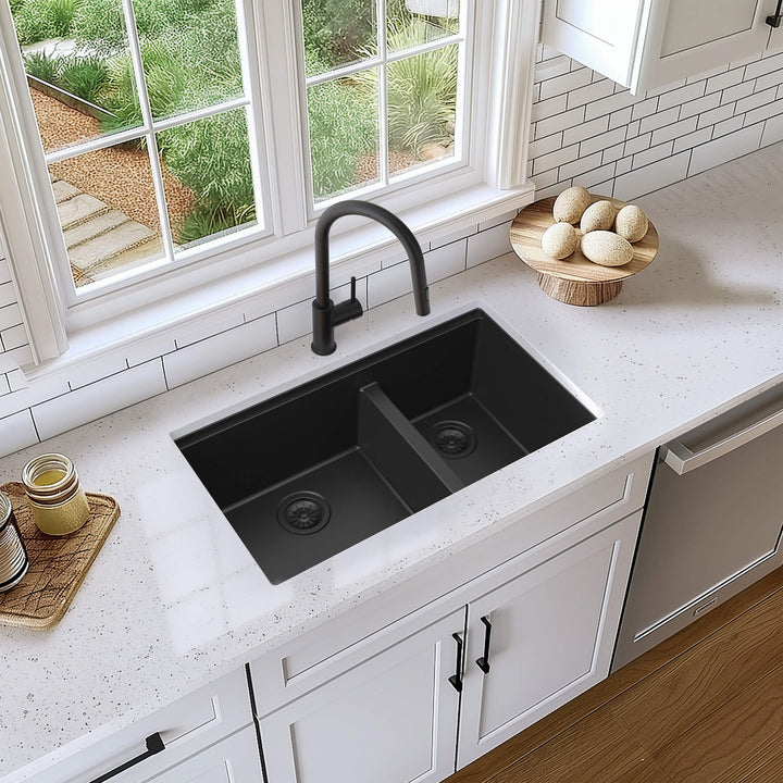 33" Undermount Double Bowl Quartz Workstation Kitchen Sink