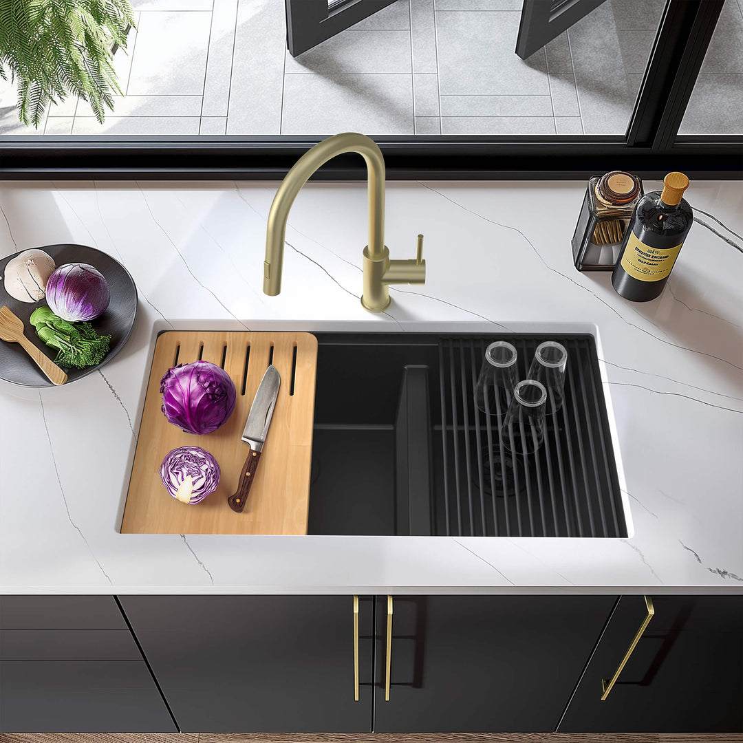 33" Undermount Double Bowl Quartz Workstation Kitchen Sink