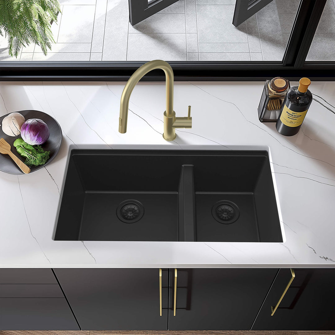 33" Undermount Double Bowl Quartz Workstation Kitchen Sink