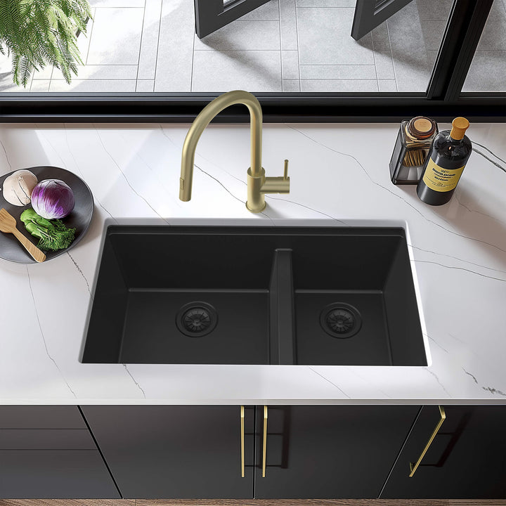 33" Undermount Double Bowl Quartz Workstation Kitchen Sink