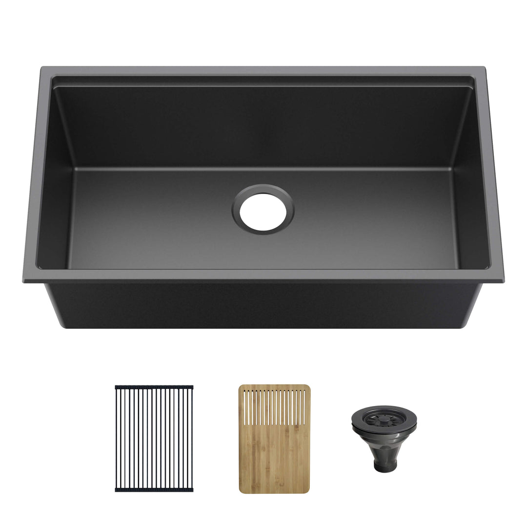 33" Undermount Single Bowl Quartz Workstation Kitchen Sink | ANVE Kitchen & Bath