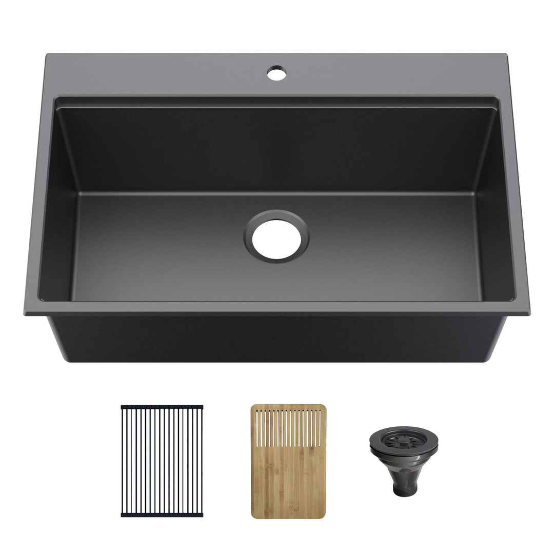 33" Top-Mount Single Bowl Quartz Workstation Kitchen Sink | ANVE Kitchen & Bath